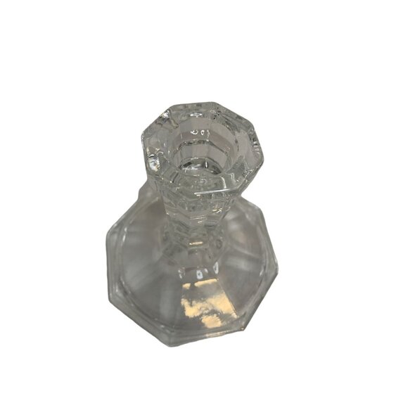 Vintage L.E. Smith Clear Glass Taper Candlestick Holder Hexagon Base - Picture 3 of 7